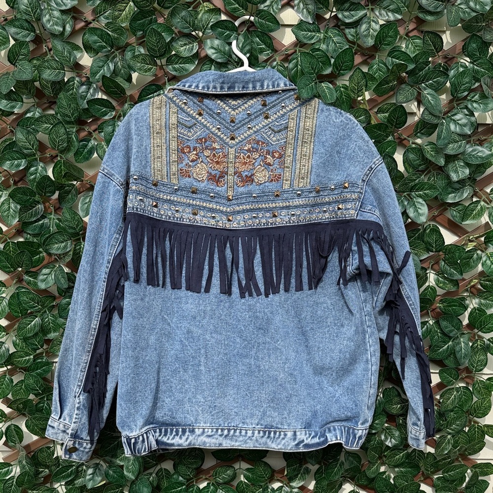 Studded Denim Jacket with Gold Accents